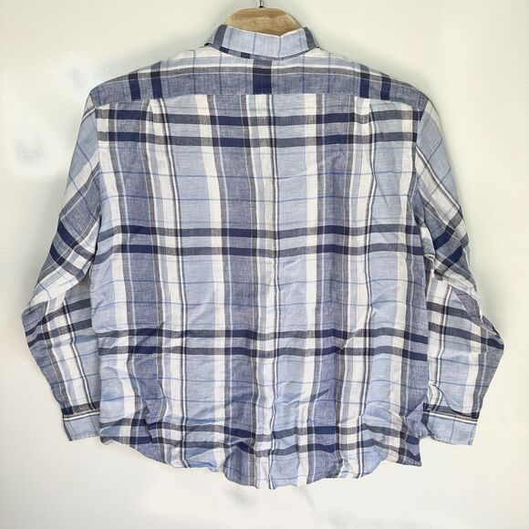 Polo Ralph Lauren Mens Sz‎ XL Blue Plaid Long Sleeve 100% Linen Marlowe - Picture 3 of 5